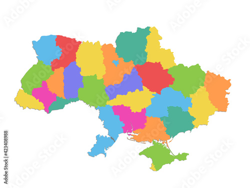 Ukraine map  administrative division  separate regions  color map isolated on white background blank