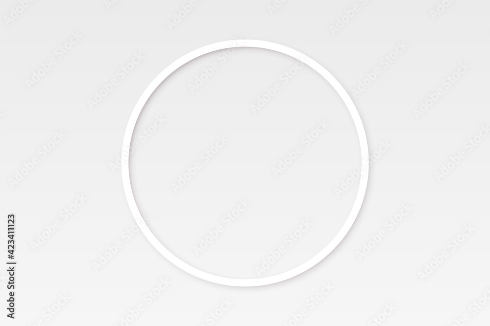 White round frame for picture on wall on gray background. Blank space for picture, painting, card or photo. 3d realistic modern circle template vector illustration. Empty wooden or plastic element White round frame for picture on wall on gray background. Blank space for picture, painting, card or photo. 3d realistic modern circle template vector illustration. Empty wooden or plastic element