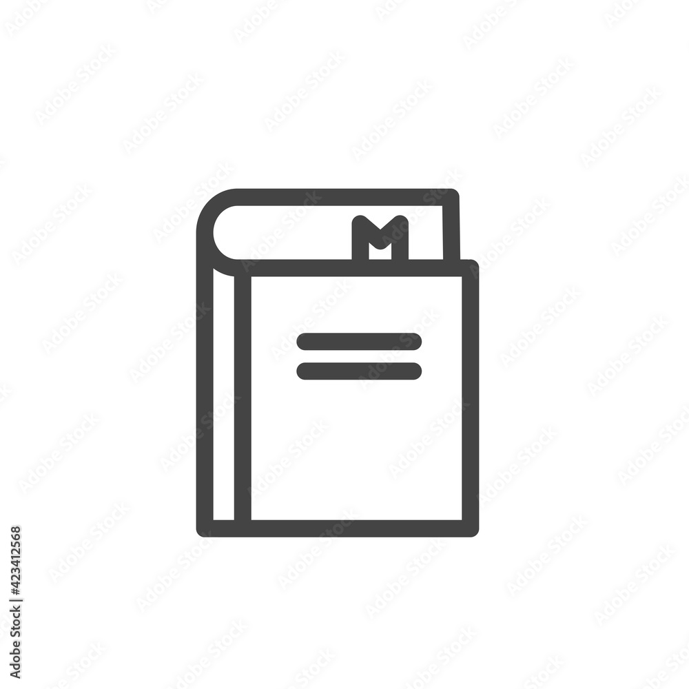 Book icon. Reading concept in modern outline on white background Book icon. Reading concept in modern outline on white background