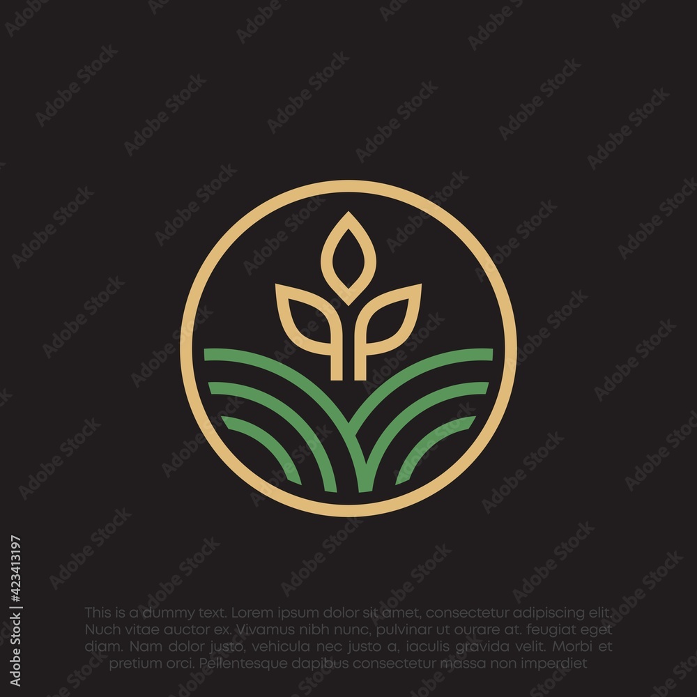 Abstract garden plant natural line symbol. Green branch with leaves business sign Abstract garden plant natural line symbol. Green branch with leaves business sign