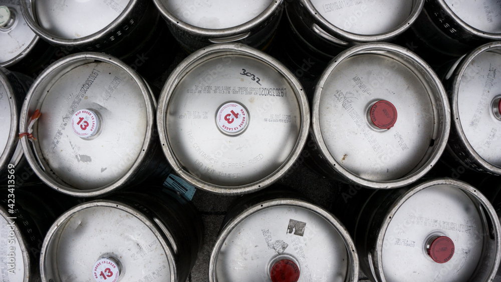 stainless steel barrels in a winery top view stainless steel barrels in a winery top view