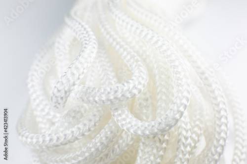 White cotton rope texture background. Thread Macro photo  close up.