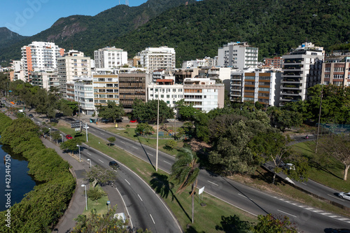 City of Rio de Janeiro, street Borges de Medeiros, Rodrigo de Freitas Lagoon, Brazil. 