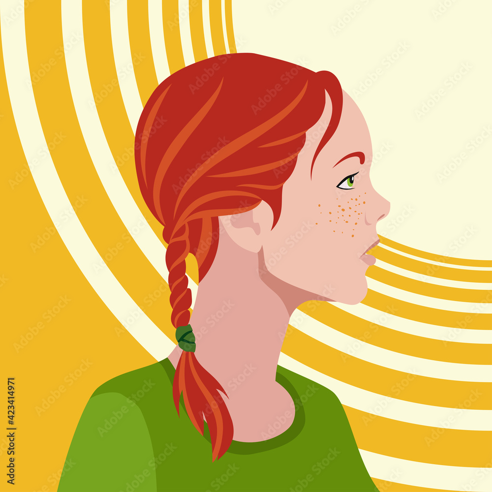 Vector portrait of a little girl with red hair. Model girl. Fashion and ...