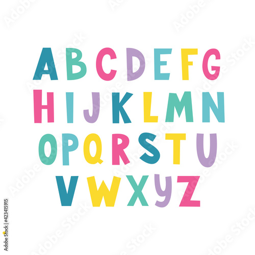 Kids colourful alphabet in hand drawn style. Vector alphabet for your banners or invitations. © Irina Ostapenko