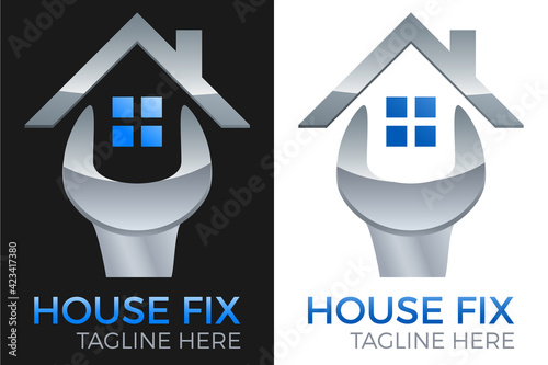 Hausbau / Hausrenovierung - Gabelschlüssel mit eindem Dach drüber - Logo Design