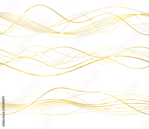 Design elements. Wave of many glittering lines. Abstract vertical glow wavy stripes on white background isolated. Creative line art. Vector illustration EPS 10 art deco style for wedding invitation
