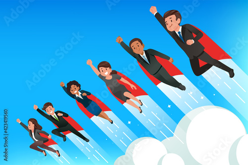 Superhero teamwork people concept. Power and performance of professional employee to working for company.