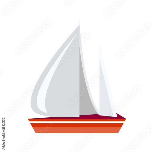 Vector yacht illustration in simple flat style isolated on white background