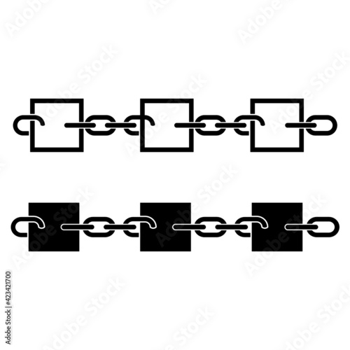 Blockchain icons. Blockchain records represented by blocks connected with chain links. Vector Illustration