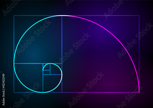 Golden ratio traditional proportions vector icon Fibonacci spiral. Vector Illustration eps 10 Minimalistic style design. Geometric shapes. Circles. Futuristic design. Abstract vector background