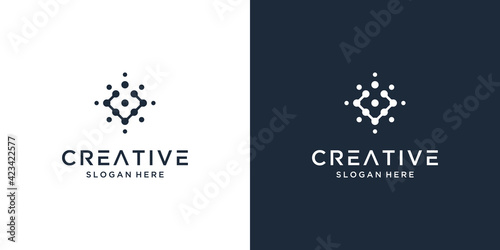 Minimalist elegant letter V with dot symbol logo design business