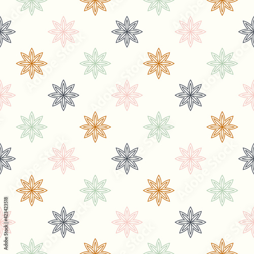 Abstract seamless pattern with mandala flower. Mosaic, tile, polka dot. Floral background.