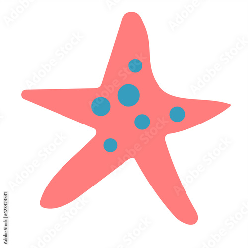 Red starfish on white background. Flat illustration for design, web, decoration, etc