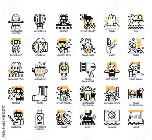 Set of Diving Element thin line and pixel perfect icons for any web and app project. photo