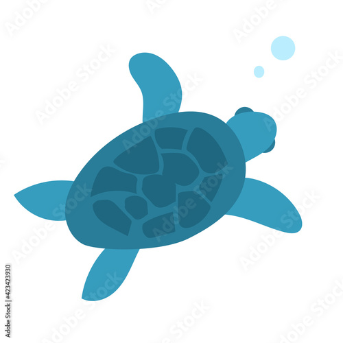 Blue tortoise on white background. Flat illustration for design, web, decoration, etc