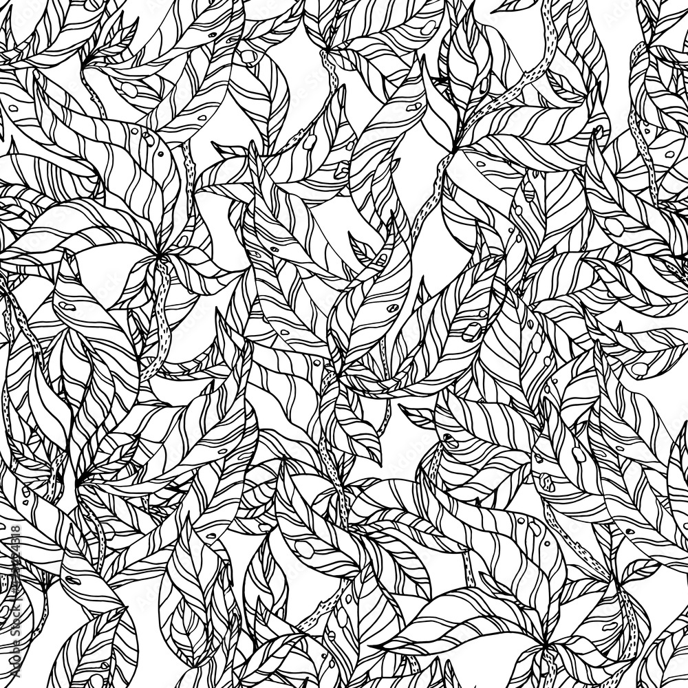 leaves on wooden twigs seamless pattern white leaves on wooden twigs seamless pattern white