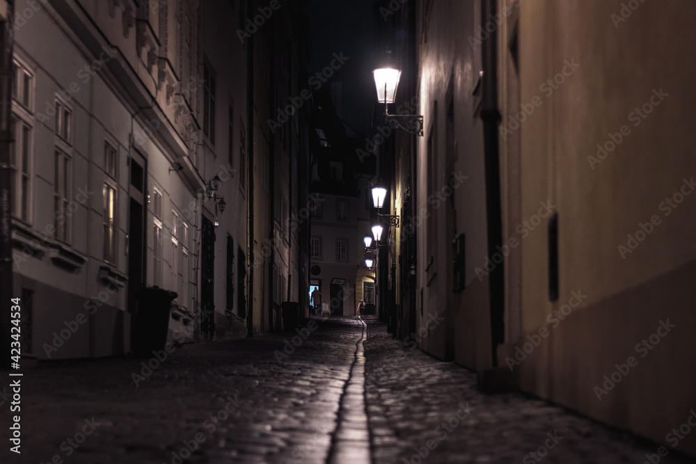 old street of Prague at night