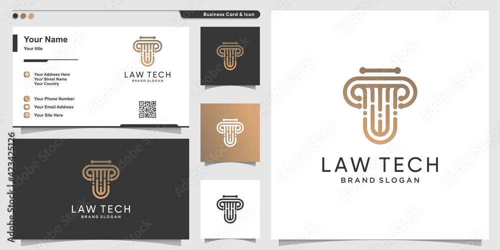 Law tech logo template with line art style and business card design Premium Vector Law tech logo template with line art style and business card design Premium Vector