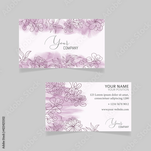 Elegant business card template with watercolor floral background