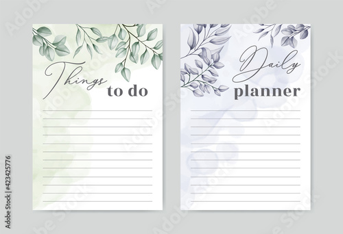 To do list planner template with watercolor leaves background