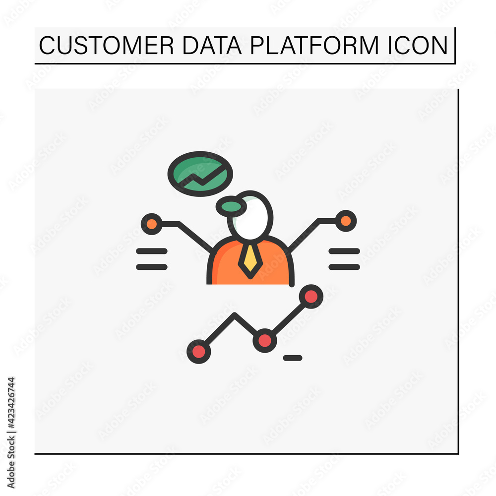 Customer predictions color icon.Forecasting process a winning business, purchase.Profitable investment. Customer data concept. Isolated vector illustration