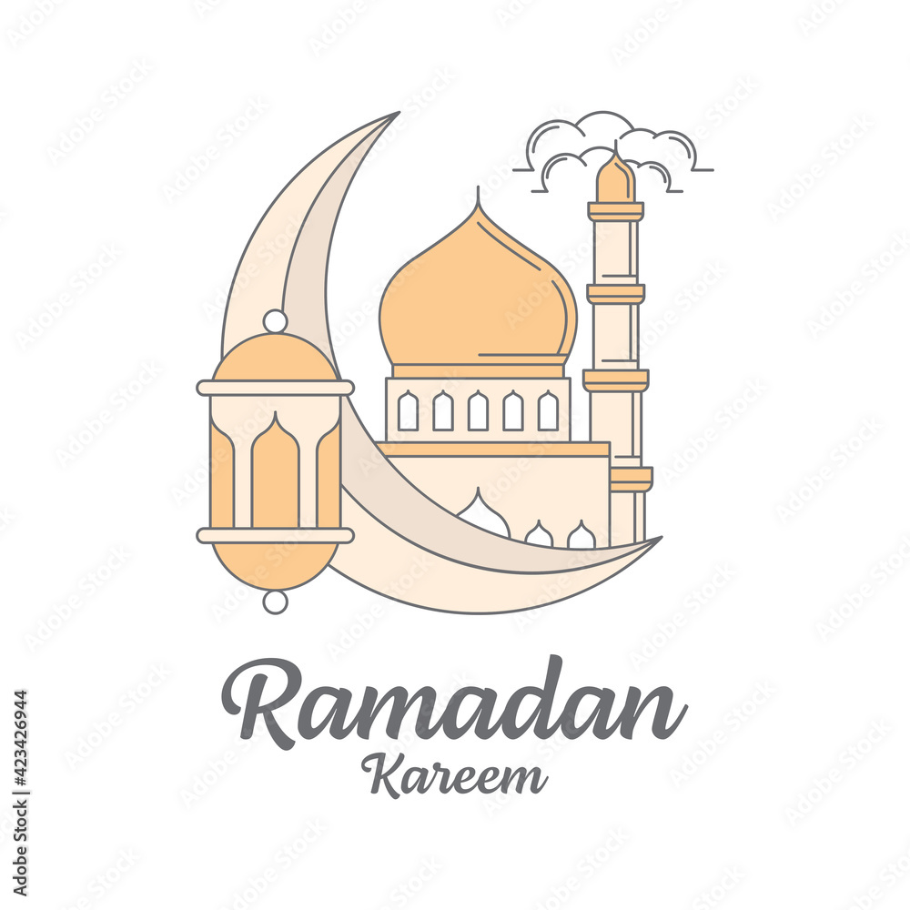Ramadan kareem line art vector design template, mosque, moon, lantern Ramadan kareem line art vector design template, mosque, moon, lantern
