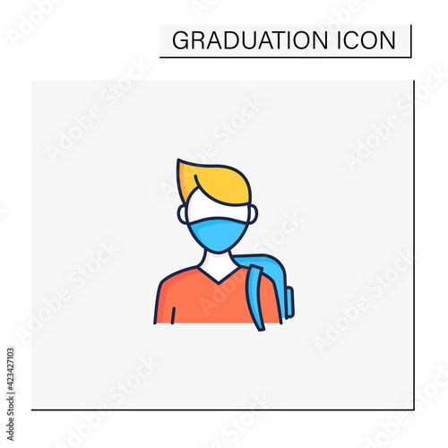 Freshman color icon. First-year student. Young man ready for studying. Professional development. Graduation concept.Isolated vector illustration