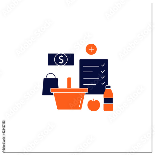Shopping list glyph icon. Make shopping list. Planning buying. Only needed products. Thoughtful spending money. Mindful spending concept.Filled flat sign. Isolated silhouette vector illustration