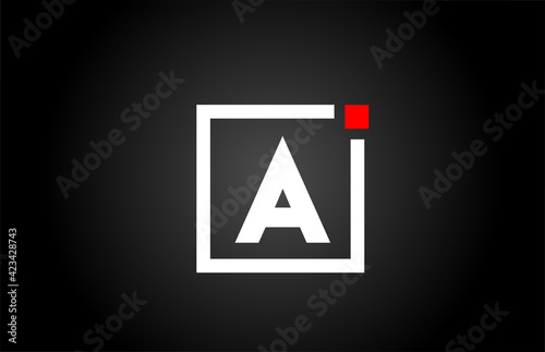 A alphabet letter logo icon in black and white color. Company and business design with square and red dot. Creative corporate identity template