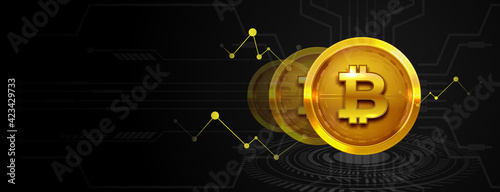 Golden bitcoin blockchain technology concept suitable for future economy