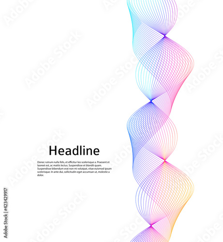 Design elements. Wave of many lines. Abstract vertical wavy stripes on white background isolated. Creative line art. Vector illustration EPS 10. Colourful waves with lines created using Blend Tool
