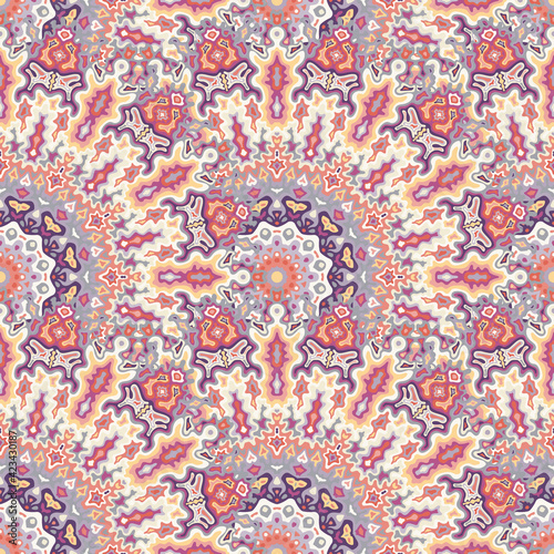 Chakra geometric seamless ornament. Indian ethnic vector graphic design. Ornate elegant kaleidoscope floral seamless pattern. Wrapping paper print.