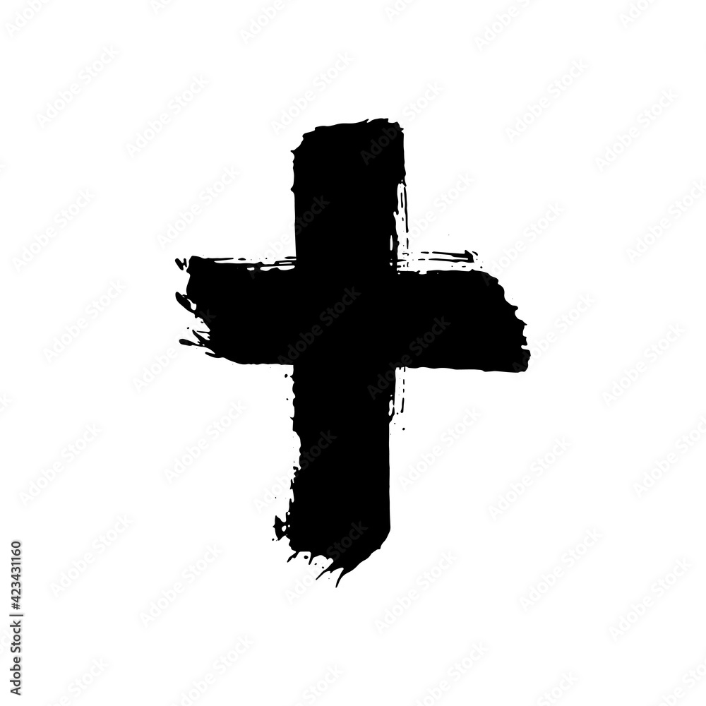 Hand drawn black ink brush stroke christian cross sign isolated on white background. Vector illustration Hand drawn black ink brush stroke christian cross sign isolated on white background. Vector illustration