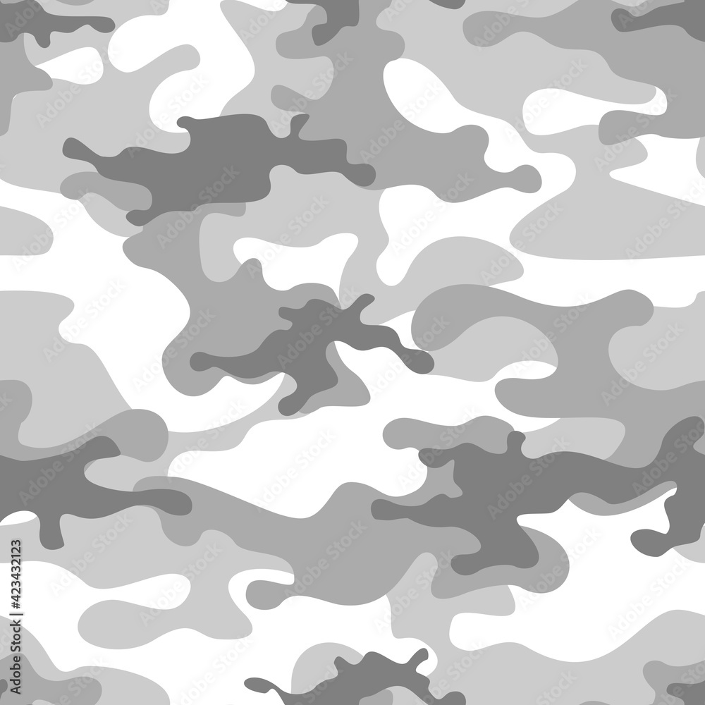 Camouflage seamless pattern. Military texture. Endless background of gray  spots. Abstract camo. Print on fabric. Vector Stock Vector