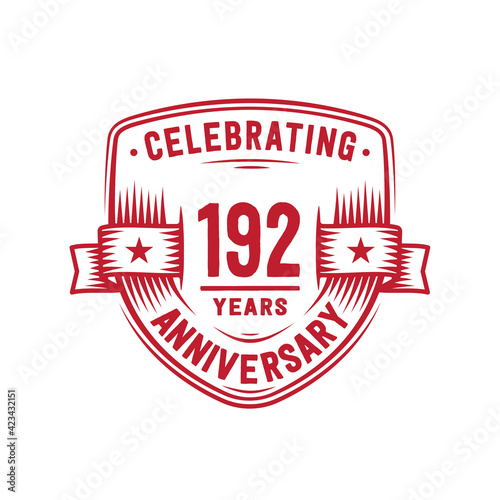 192 years anniversary celebration shield design template. 192nd anniversary logo. Vector and illustration. 