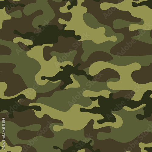 Camouflage seamless pattern from green spots. Abstract camo. Endless military texture. Print on fabric, textiles, clothes. Vector illustration