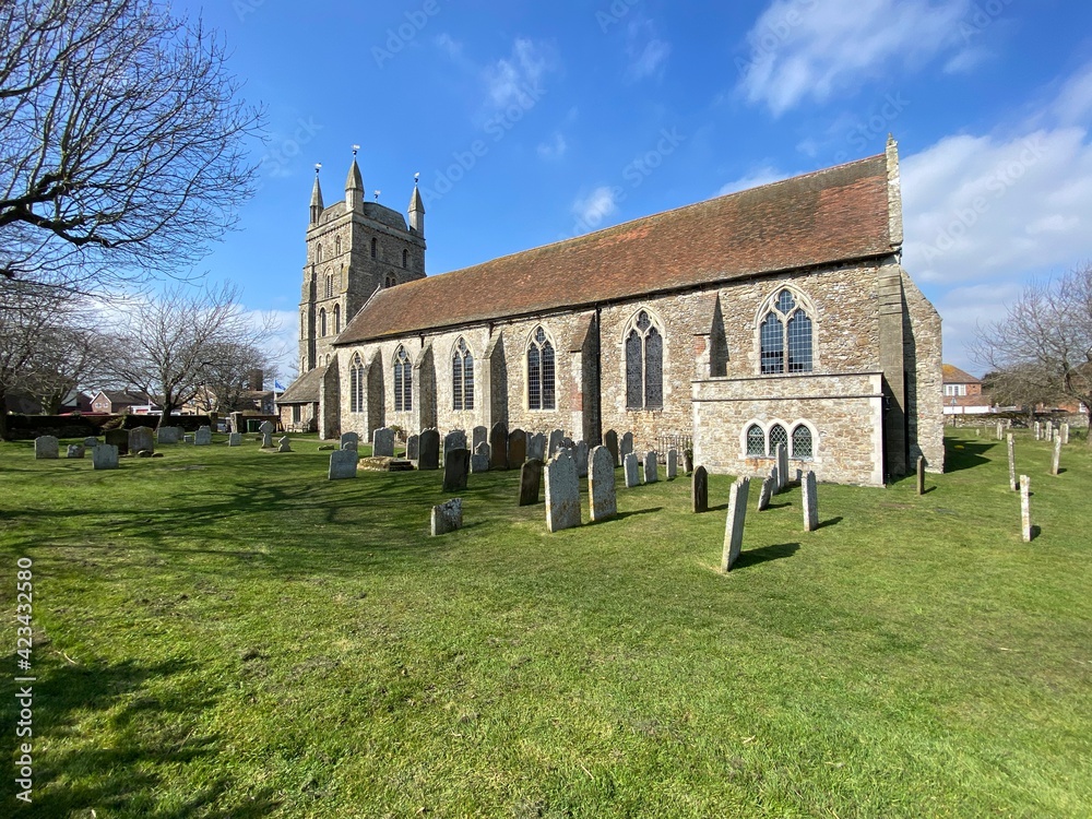 Historic St Nicholas Church, a Norman church in New Romney, Romney Marsh, Kent, UK