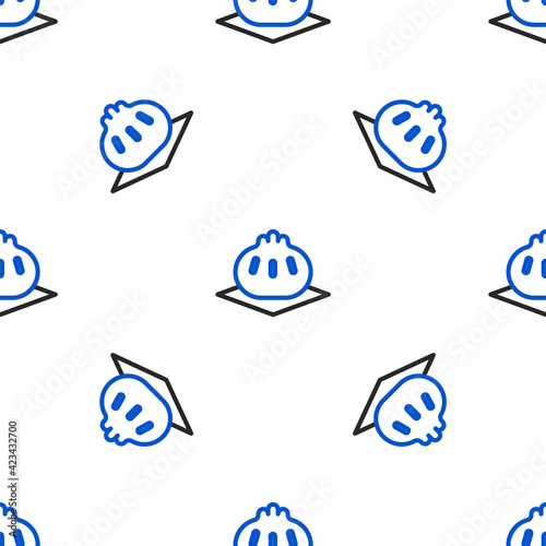 Line Khinkali on cutting board icon isolated seamless pattern on white background. Traditional georgian dumpling. Colorful outline concept. Vector