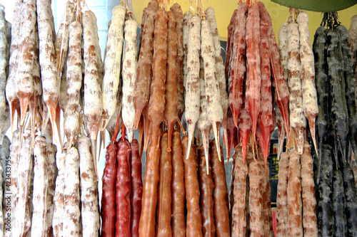 Churchkhela of different types in the assortment of the Tbilisi bazaar