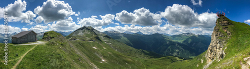 Fototapeta Naklejka Na Ścianę i Meble -  panorama of mountains with path, hut and view on the rock, Stubnerkogel, Austria
