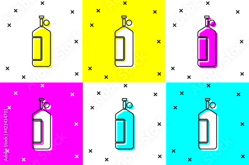 Set Aqualung icon isolated on color background. Oxygen tank for diver. Diving equipment. Extreme sport. Diving underwater equipment. Vector