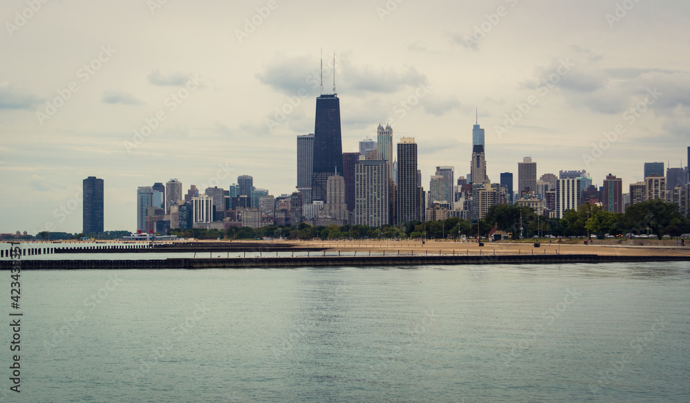 Chicago Lakeshore Skyline including Sears Tower and Lake Michigan