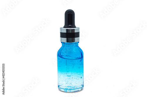 glass bottle with cosmetic gel on a white background close-up