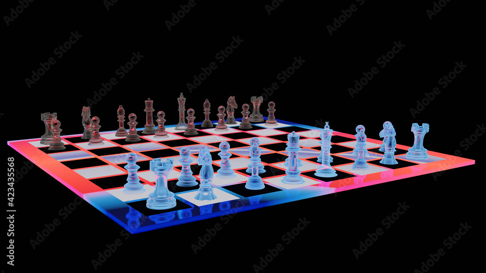 Fototapeta premium Chessboard with retro style colors. Isolated on black background. 3d rendering.