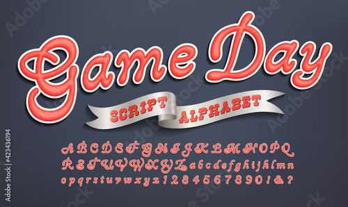 Game Day is a script font with a team sports or collegiate look. Good for sportswear, hoodies, athletic jerseys, etc.