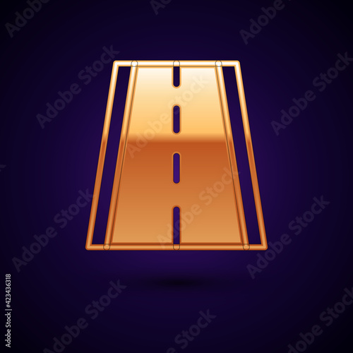 Gold Special bicycle ride on the bicycle lane icon isolated on black background. Vector