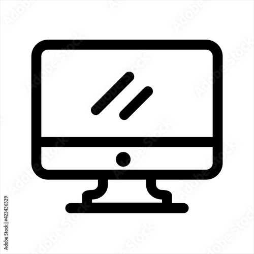 Computer monitor icon. Line Icon, Monitor Display Screen outline, Symbol, logo illustration. Desktop Computer Icon, Vector illustration, Computer icon isolated on white. PC symbol.