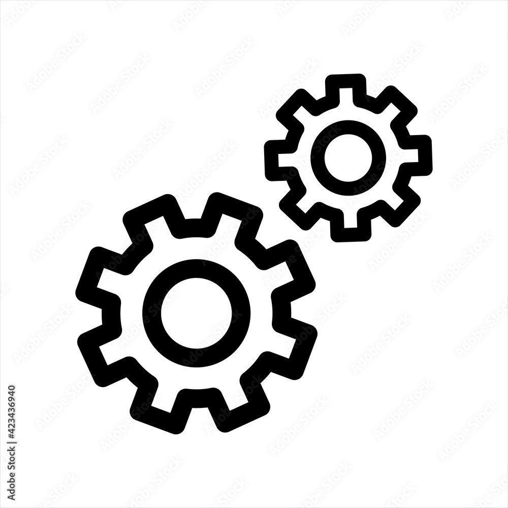 Setting gear icon, Gear symbol vector sign isolated on white background. Cogwheel group outline vector icon