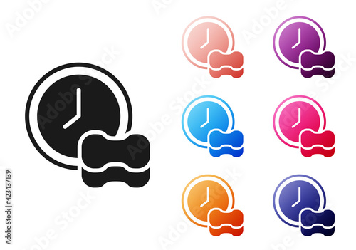 Black Washing dishes icon isolated on white background. Cleaning dishes icon. Dishwasher sign. Clean tableware sign. Set icons colorful. Vector